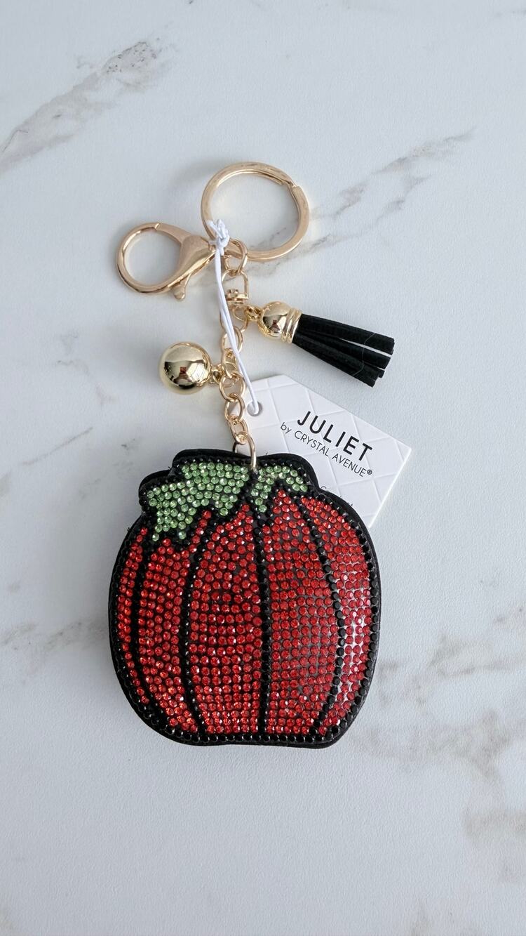 Juliet Crystal Avenue Halloween Pumpkin Crystal Puffy Keychain Tassel NWT